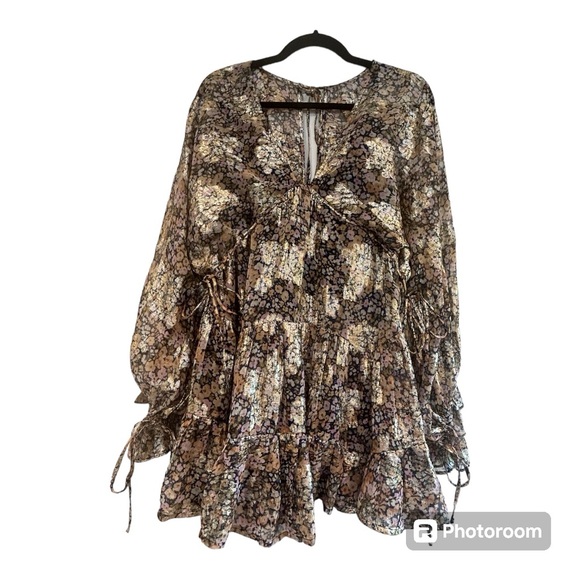 ASOS Dresses & Skirts - ASOS DESIGN mini smock dress tie waist ditsy Floral print chiffon Petite Size 8